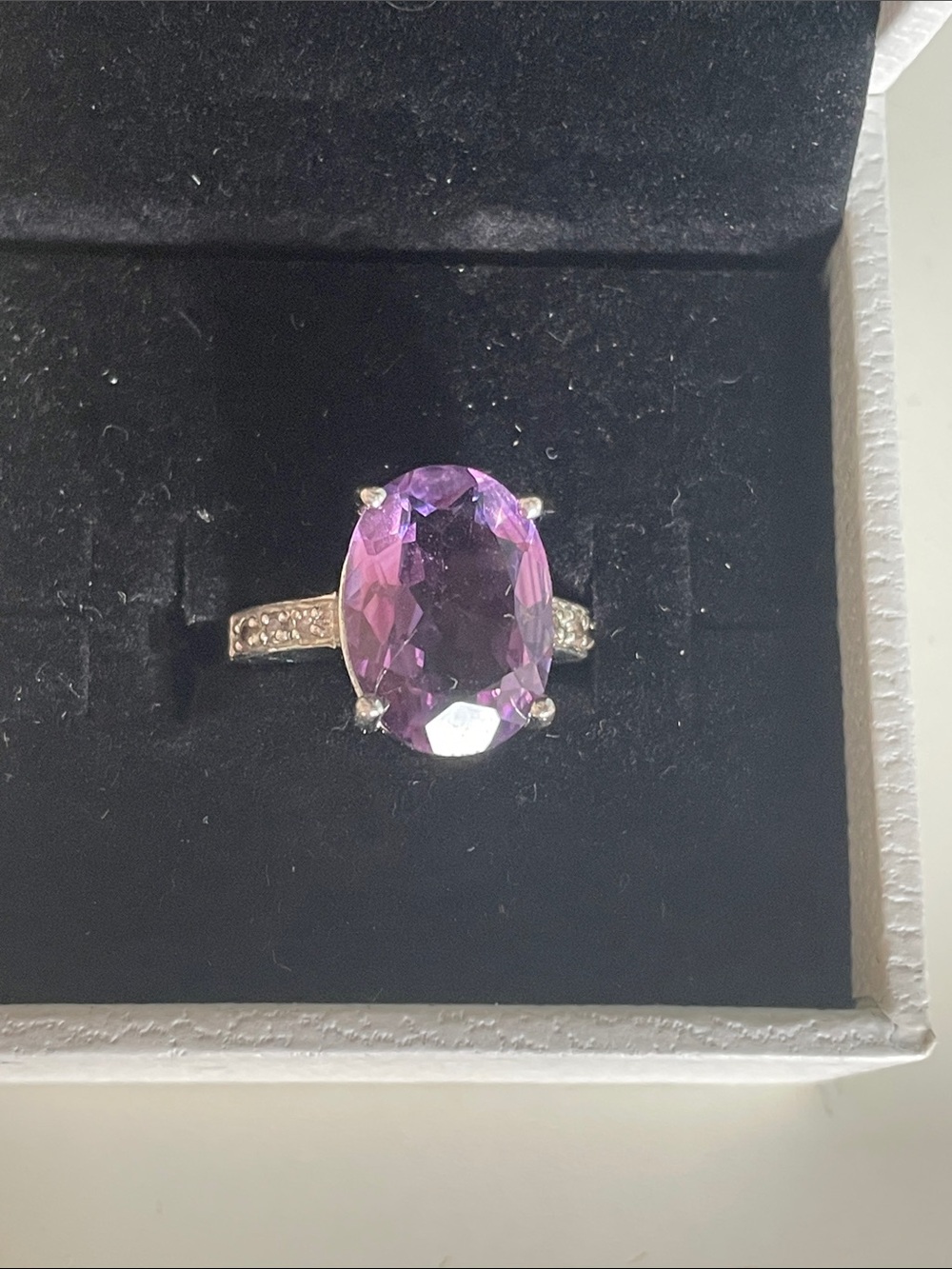 Silver Ring with Purple Gemstone and Pavé Accents